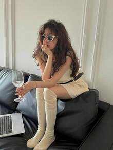 Women's Ribbed Stretchy Thigh-High Socks 4 Pairs 4 Colors Casual Daily Knit Socks - Multicolor - View 11