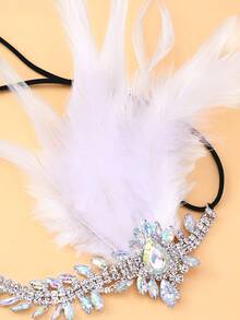 复古羽毛发箍，20世纪20年代仿珍珠水钻爵士女郎头饰，复古盖茨比风格发饰，适合派对、舞会和婚礼，头部饰品，准新娘必备 - 銀色 - 查看 5