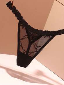 1pc Customized Crystal Letter Sexy Lace Personalized Name Thong, Bikini Thong Lingerie T-Back, Gift For Girlfriend, Wife, Valentine's Day, Christmas, Halloween, Thanksgiving, Birthday - Black - View 5