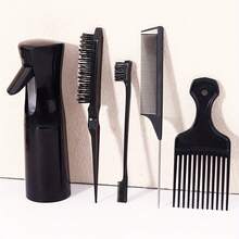 5pcs Hair Styling Set, Including Fine Mist Spray Bottle, Afro Pick Comb, Rat Tail Comb, Nylon Brush, Side Hair Control Comb, Meets Basic Daily Needs ,Hair Tool Kit ,Hair Styling Kit - Multicolor - View 4