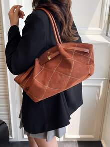 新款刺绣拼接撞色麂皮复古高端女士时尚单肩包手提包多功能特别版精致优雅大容量耐用轻便百搭手提包，适用于工作、旅行、商务、化妆品收纳 - 彩色 - 查看 8