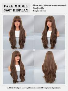 7JHH WIGS 32 Inch Tea Brown Curly Wig For Women,Elegant Extra Long Body Wavy Wig With Bangs,Natural Looking Fluffy Very Soft Synthetic Heat Resistant Fiber Hair,Beautiful Full Machine Hair Wig For Girls Daily, Music Festival Party Street Wear Use,Mother's Day Gifts - 咖啡棕 - 查看 6
