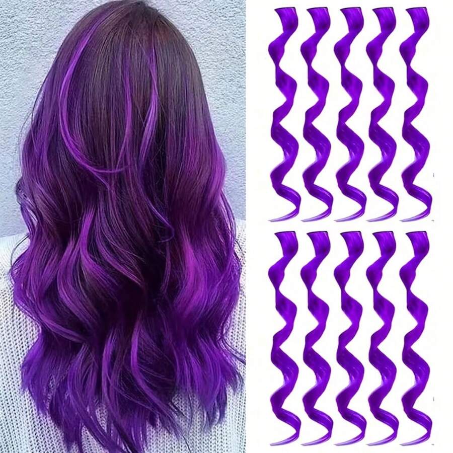 10pcs Of Rainbow Colored Hair Extensions Curly Wavy Synthetic Wigs For A Vibrant Neon Party Highlight Suitable For Girls' Colorful Hair Accessories Perfect For Cosplay Makeup Parties Carnivals And Music Festivals