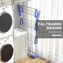 HOMCOM Clothes Drying Tower With Wheels, 3 Levels, Foldable, Side Extensions, Steel, Blue - Silver - View 6