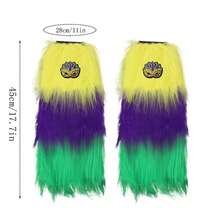 Calentadores de piernas de Mardi Gras: calentadores de piernas peludos con parches de lentejuelas de colores en contraste, forro polar suave y detalle de lentejuelas brillantes, ajuste elástico para mujeres y niñas, perfectos para fiestas, escenarios, bares, desfiles de carnaval, accesorios de disfraz de cosplay. - Morado - Ver 5