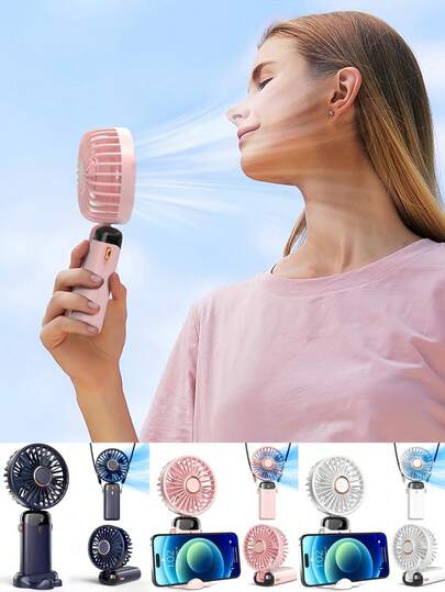 新款迷你手持风扇，USB便携式，带数字显示屏，静音桌面风扇，适合学生宿舍使用，可充电户外风扇，可折叠香薰迷你电风扇，电池供电，带LED显示屏，800mAh电池，三合一手持/挂颈/桌面模式，90°可折叠带底座，5档风速可调，适合学生户外、办公室、卧室、露营、旅行或作为便携式旅行桌面风扇使用。