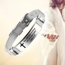Adjustable Stainless Steel Bible Bracelet, Cross Saying Scripture "For With God Nothing" Quote Cuff Bracelet Jewelry, Motivational Daily Wear Jewelry Bracelet, Holiday Gift - Because In the Presence Of God, - View 3