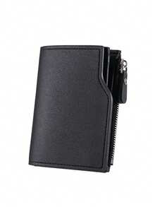 1pc Men's Solid Color Short Wallet With Side Zipper, Multi-Functional Card Slots - Multicolor - View 8