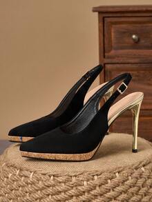 WHDXY Women's Black Open Toe High Heels, 10.5cm Gold Thin High Heel Design, Suitable For Evening Party Outfits - Black - View 2