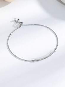 1pc Minimalist Curved Design Micro-Inlaid Synthetic Zirconia Zipper Bracelet, Suitable For Women's Daily Wear, Birthday, Wedding And Party - Multicolor - View 6