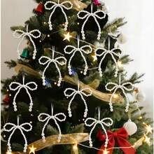 Bộ 6/12 chiếc nơ trắng thanh lịch dùng để trang trí cây thông Noel - Nơ lớn và nhỏ với điểm nhấn lấp lánh, hoàn hảo cho vòng hoa, gói quà và trang trí đám cưới, đồ trang trí Giáng sinh - Nhiều màu - Xem 7