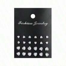 24-30-72pcs/Set Minimalist Punk Geometric Circle, Square, Heart Zirconia Stud Earrings For Men, Glamorous Party, Festival, Vacation, Music Event, Couple, Party, Date, Gift, Casual Wear - 彩色 - 查看 5