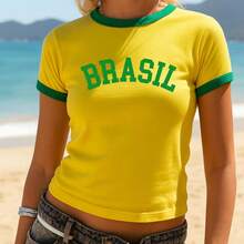 Brazil Women's Babylook T-Shirt Rio De Janeiro 100% Cotton - Màu vàng - Xem 1