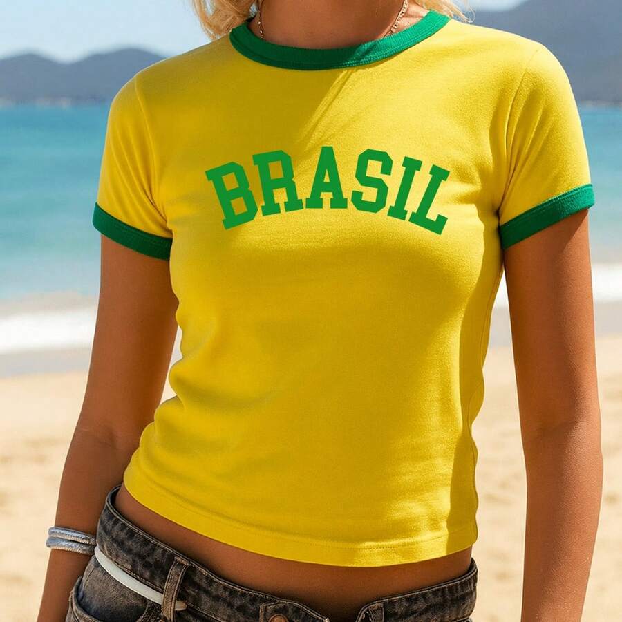 Brazil Women's Babylook T-Shirt Rio De Janeiro 100% Cotton - Màu vàng - Xem 1