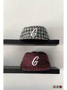 1pc Soft Top Flat Bill Hat, Retro Skateboard 5-Panel Cap, Women Camouflage Brim Hat, BiteBerry Original New American Letter Contrast Color Corduroy Plaid Baseball Cap, Unisex Corduroy Plaid Fashion Simple Casual Sun Hat, Outdoor Street Skater Hippie Chicks Style Cap IDKH - 標誌棒球帽 - 查看 1