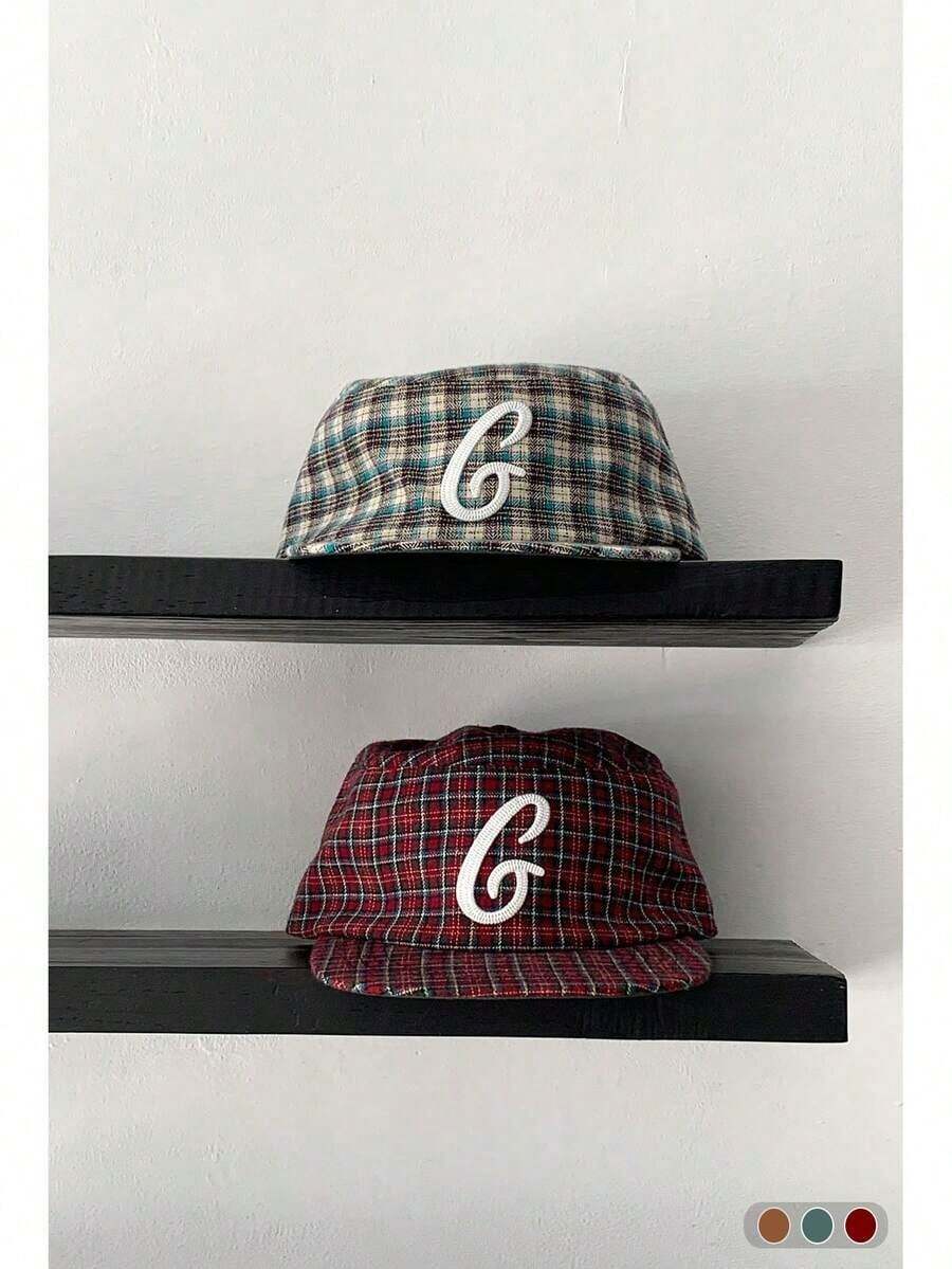 1pc Soft Top Flat Bill Hat, Retro Skateboard 5-Panel Cap, Women Camouflage Brim Hat, BiteBerry Original New American Letter Contrast Color Corduroy Plaid Baseball Cap, Unisex Corduroy Plaid Fashion Simple Casual Sun Hat, Outdoor Street Skater Hippie Chicks Style Cap IDKH - 標誌棒球帽 - 查看 1