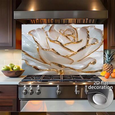 1pc 2D Rose Gold Framed Luxury Macro Kitchen Wall Sticker, Easy To Apply, Durable, Made Of High-Quality Materials. Suitable For Home Decor And Modern Kitchen Interior Design