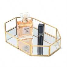 1/3 buc oglindă sticlă tavă decorativă pentru vanitate decor auriu ornamentat machiaj vintage octogonal parfum comodă bijuterii bibelou organizator pentru depozitare baie decor acasă, cadou perfect pentru ziua comemorativă, nuntă, ziua de naștere, aniversare, Ziua Tatălui, Ziua Profesorului