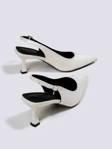 Women's White Formal Patent Leather High Heel Pumps, Pointed Toe Slip-On High Heel Sandals With Buckle And Ankle Strap - White - View 5