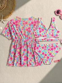 Girls Ditsy Floral Cover Up And Bikini Swimsuit Set - Multicolor - View 2