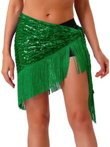 Women's Belly Dance Hip Scarf Sequins Mesh Tassel Fringe Triangle Lace-Up Skirt Waist Chain For Latin Flamenco Spanish Dance - Multicolor - View 18