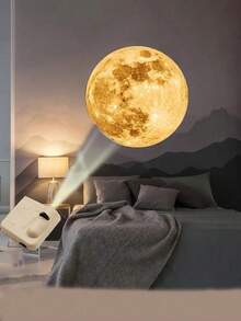 1pc Moon Projection Lamp With Night Light Function, Creates Ramadan Atmosphere, Suitable For Bedroom, Living Room, Game Room, Holiday Celebration, University Campus, Battery Powered - Khaki - View 5