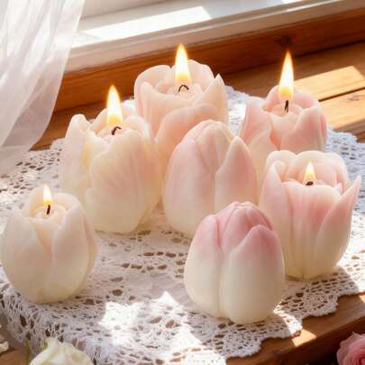 1个3D郁金香硅胶模具 - 易脱模/可重复使用，适用于DIY蜡烛/肥皂/情人节/母亲节/婚礼礼物、家居装饰/母亲节礼物