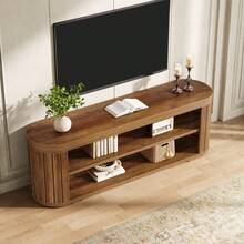 47.2-Inch TV Stand For TVs Up To 55 Inches, Entertainment Center With 2-Tier Open Storage & Adjustable Foot Pads, Oval Media TV Console Table For Living Room, Bedroom, Rustic Brown - Rustic Brown - View 2