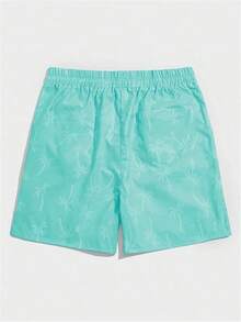 Men's Boho Paisley Print Drawstring Waist Summer Shorts With Pocket - Cadet Blue - View 2