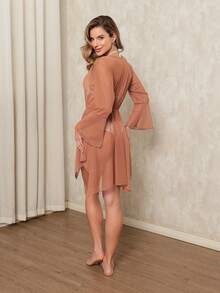 Transparent Tulle Beach Cover-Up With Waist Strap - 棕色 - 查看 5