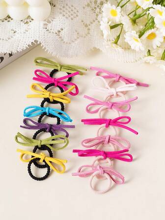 10pcs Y2K Style Colorful Bow Hair Scrunchies, High Elasticity Hair Ties, Ponytail Holders, Hair Accessories Suitable For Girls, Kids, Daily Casual Use
