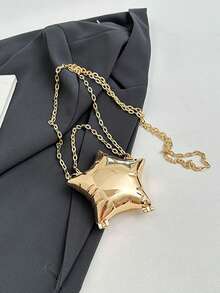 Dedoo 1 chiếc túi đeo vai hình ngôi sao thời trang có dây xích, ví cầm tay hình hộp ngôi sao có thể mở rộng, túi trang trí vỏ cứng, túi hình ngôi sao vui nhộn cho lễ hội âm nhạc, bề mặt bạc sáng bóng, phù hợp cho phụ nữ. - Vàng - Xem 3