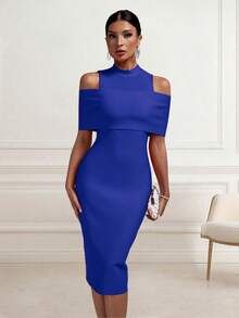 Solid Color Elegant Cutout Slit Zipper Formal Evening Cocktail Party Wedding Guest Dresses - Royal Blue - View 4