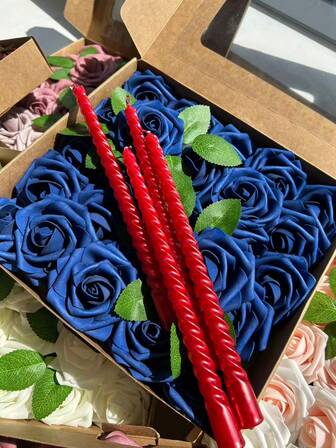 25支/盒 仿真玫瑰花，色彩鲜艳，适用于婚礼、花园、餐厅装饰、DIY花束、派对装饰