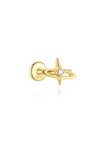 1Pc 925 Sterling Silver Elegant And Stylish Bow Cubic Zirconia Stud Earring Flat Back Cartilage Helix Piercing Fine Jewelry Suitable For Women'S Daily Wear Parties, And Wedding Occasions - Gold - View 14