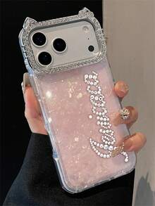 [Custom] Personalized Letter Name Low-Key Luxury Crystal Shell Pattern Phone Case, Suitable For IPhone 17 Pro Max 17 16 15 14 13 Pro Max 14 15 16 Plus, Shock-Proof Protective Cover - Pink - View 16