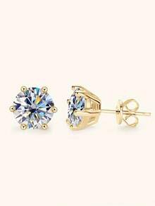 LOVESSOM 1 Pair 925 Sterling Silver Moissanite Stud Earrings, 0.3ct/0.5ct/1ct/2ct Moissanite, Women's High-End Silver Earrings, Minimalist & Fashionable, Shiny Luster, Suitable For Daily Wear, Dresses, Weddings, Parties, Christmas And Valentine's Day Gifts - Gold - View 15
