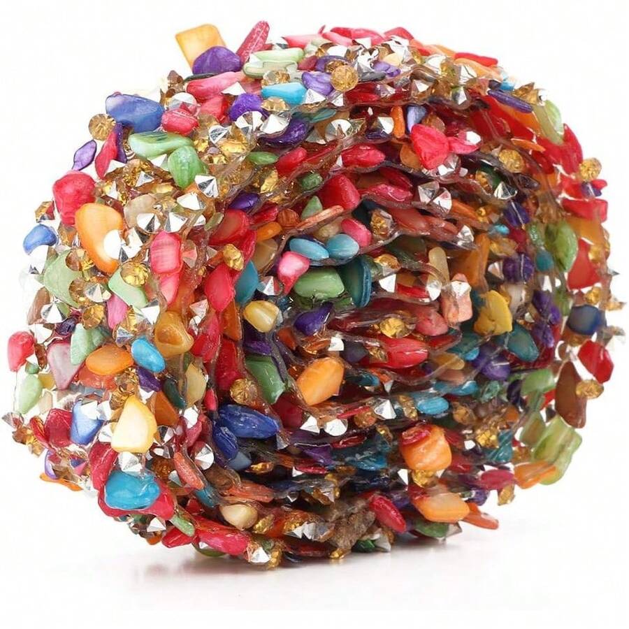 39.4in adorno de piedra colorida cinta de tela de diamantes de imitación plana hierro en parche piedra de gema artificial con cuentas de hierro en aplique(Cinta de piedras multicolor de 2cm) - 1 - Ver 1