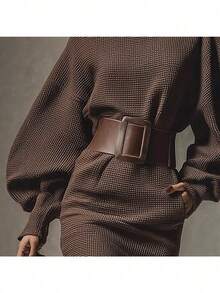 Pure Desire Wind Slanted Shoulder Bat Sleeve With Belt Pullover Sweater Spring And Autumn New Slim And Thin Spice Girl Knitted Sweater - 棕色 - 查看 3