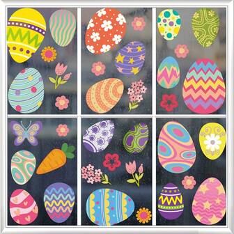 Easter Window Clings For Glass Window - 2/4 Sheets Easter Eggs Flowers Window Stickers Decals Decorations Spring Party Supplies Gifts