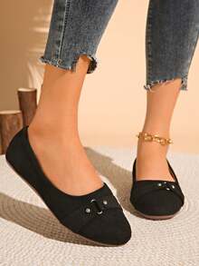 Women's Flat Shoes, Chinese Style Comfortable Flat Shoes With Bow, Floral Fabric Non-Slip Mother Work Shoes - Black - View 4