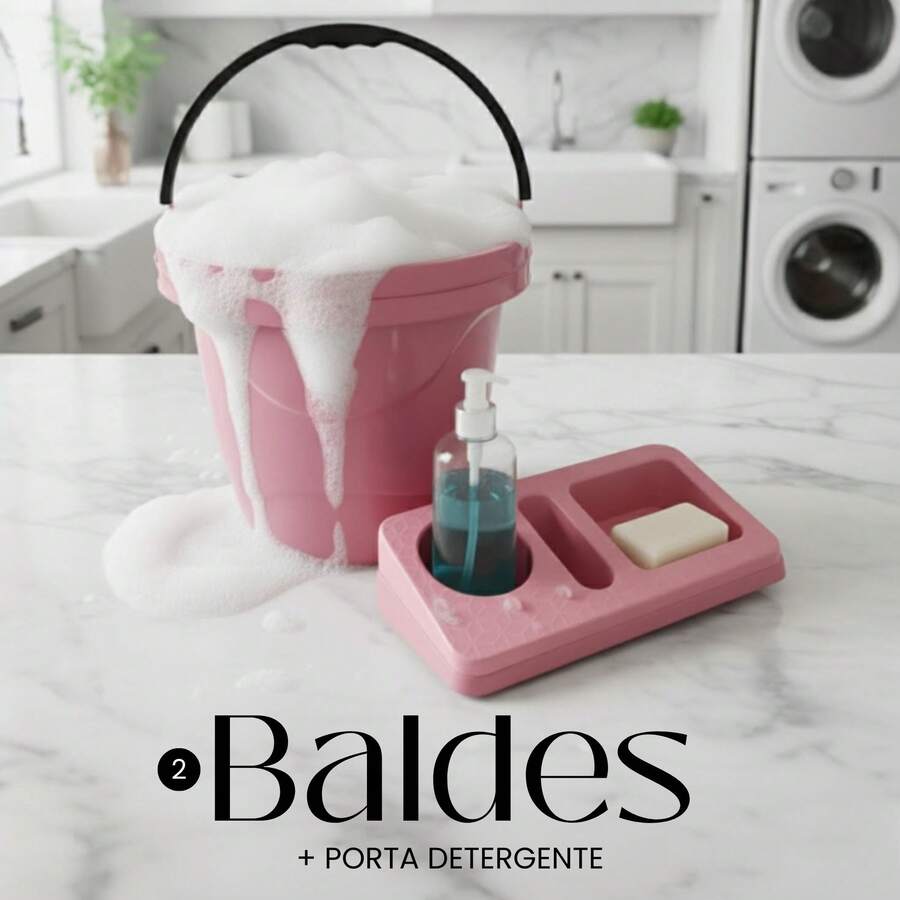 Kit de Baldes 7,5 Litros Para Limpeza + Porta Detergente Organizador de Pia Uso Doméstico