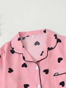 [Dreamery]Heart Print Women Long Sleeve & Long Pants Pajama Set - Pink - View 2