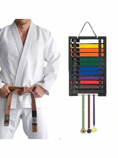 1pc Wall-Mounted Martial Arts Belt Organizer, Portable Karate Belt Display Rack With Medal Hanger, Lightweight Hanging Taekwondo Belt Display Stand, Suitable For Martial Arts Learners
