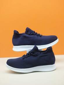 Kids' Lightweight Breathable Purple Lace-Up Slip-On Casual Dance Shoes, Knit Sock Shoes - Blue - View 5