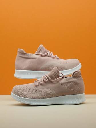 Kids' Lightweight Breathable Purple Lace-Up Casual Slip-On Dance Shoes, Knit Sock Shoes