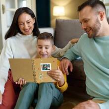 8X8 Inch Scrapbook Photo Album, Kraft Blank Paper Scrap Book 40 Pages Book Wedding Family, Pink - 8X8 Inch 40 Pages + Light Purple - View 8