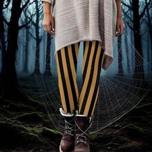 Leggings verticales a rayas para mujer, talla, pantalones de cintura alta, mallas elsticas para entrenamiento, yoga, leggings de moda para Halloween, Amarillo, X - Large - inicial - Ver 2