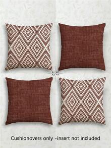 4pcs Decorative Pillow Covers, Geometric Pattern, 100% Hypoallergenic Polyester Fiber Cushion Covers, Vintage Linen Material, Hidden Zipper, Machine Washable, Minimalist Modern Line Design, Zippered Closure, Home Decor Throw Pillow Covers For Sofa, Living Room, Bedroom, No Pillow Insert - Maroon - View 2