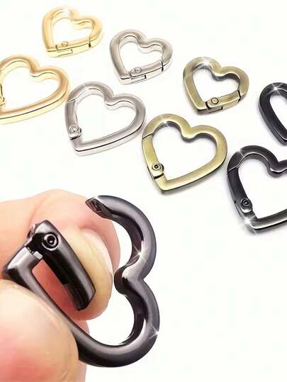 2 st hjärtformade fjäderhakar, öppningsbara O-ringshandväskstillbehör; 10 st hjärtformade fjäderklämmor i zinklegering, lämpliga för utomhuscamping, vandringstillbehör, handväskor, bältesspänneskopplingar, nyckelring, ej för klättring